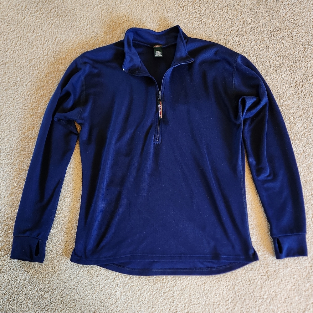 LL Bean Men's Blue Quarter-Zip Sweater - Size L